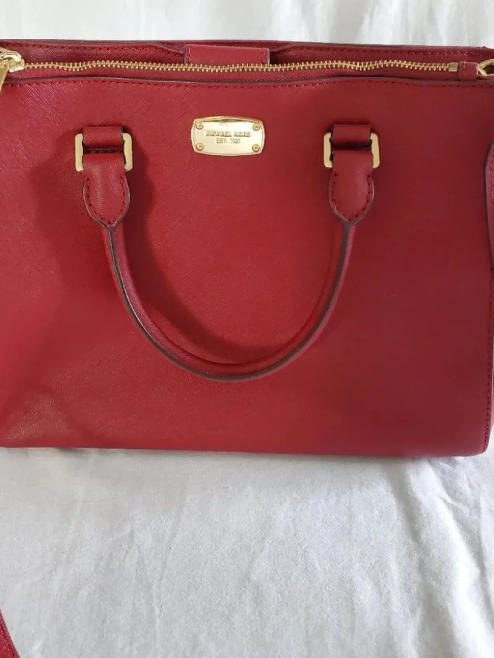 Michael Kors red saffiano leather top handle crossbody